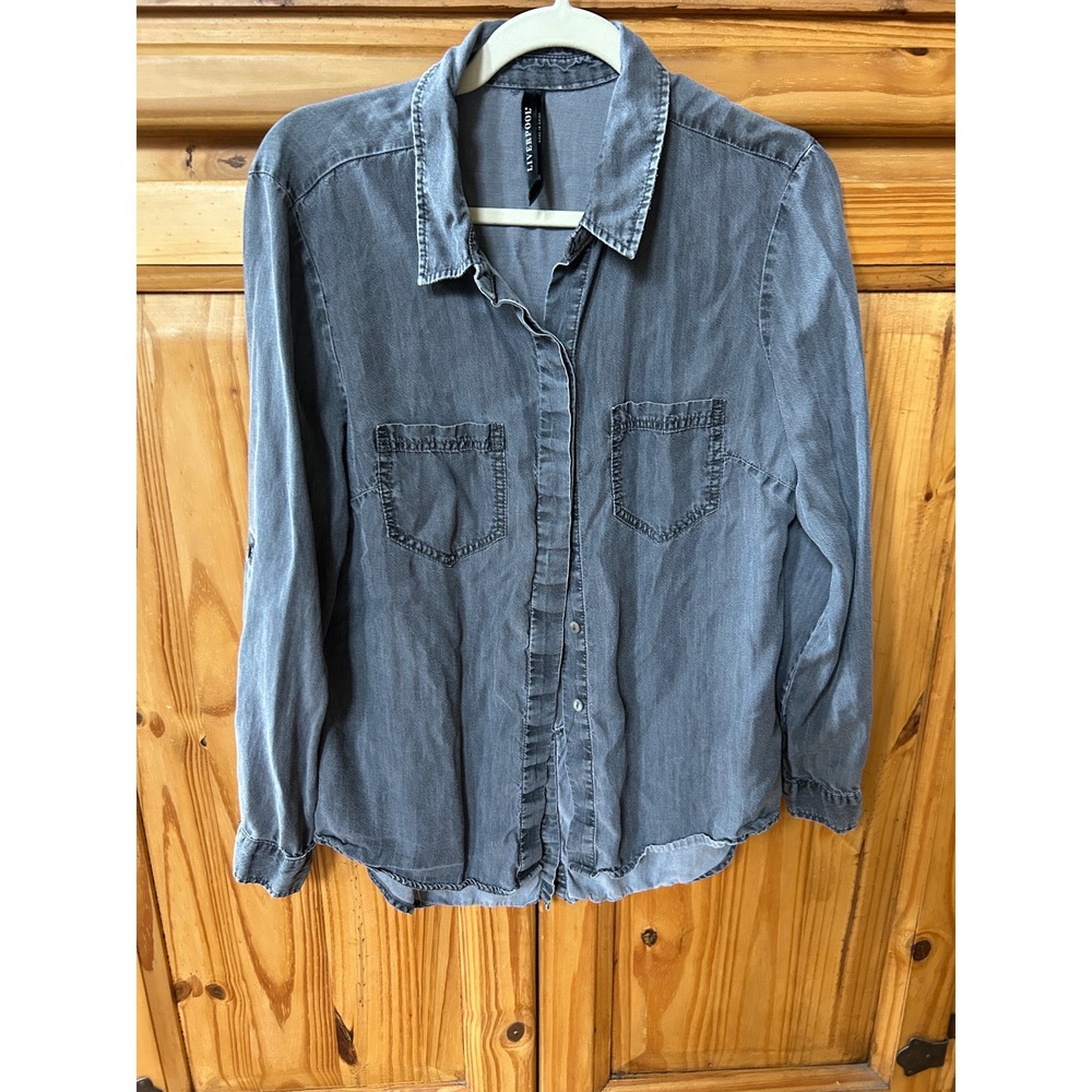 Liverpool Los Angeles Grey Lyocell Button Down Shirt Womens Medium Long Sleeve